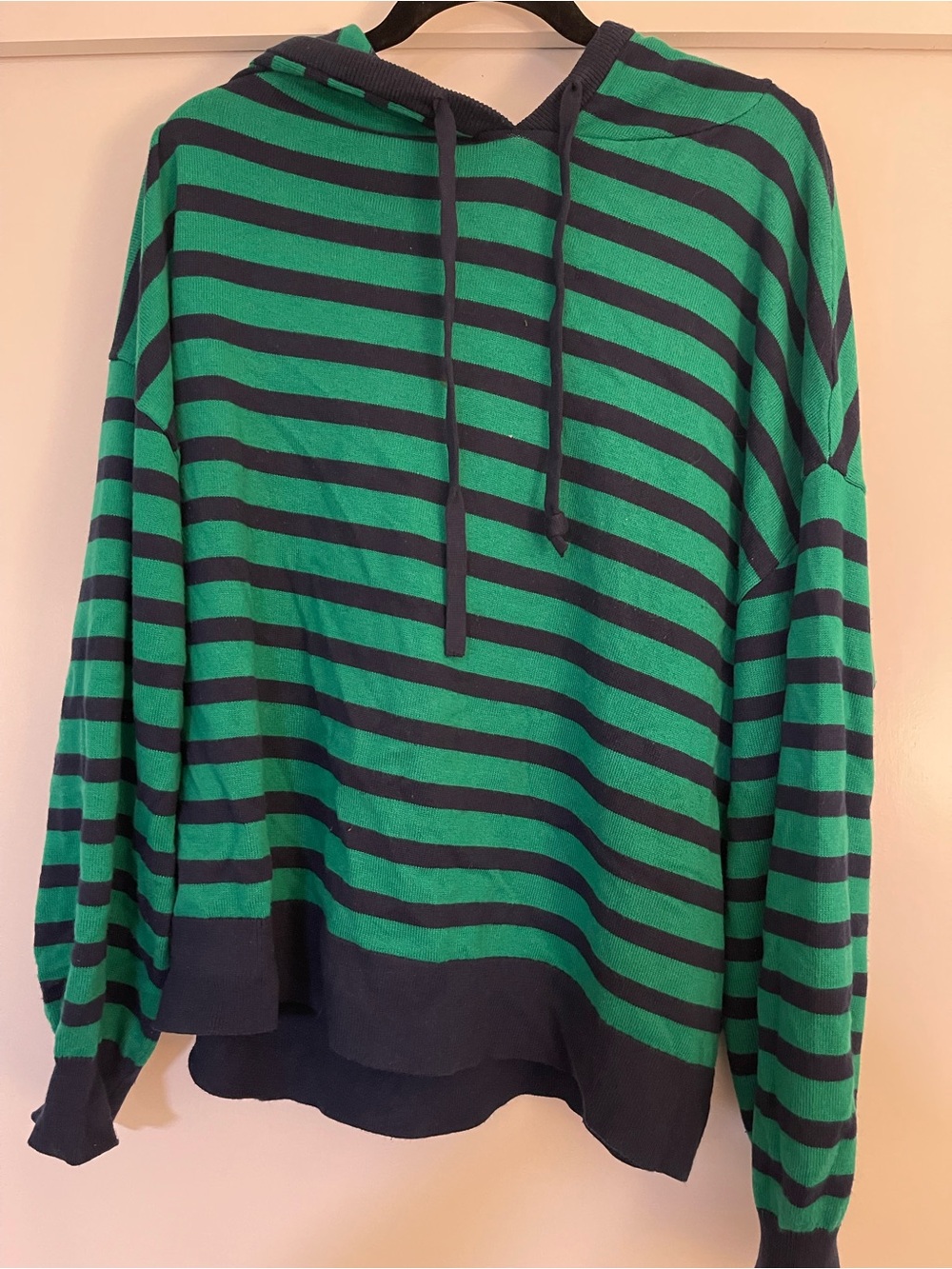 Women’s Green and Navy Striped Hooded Sweater